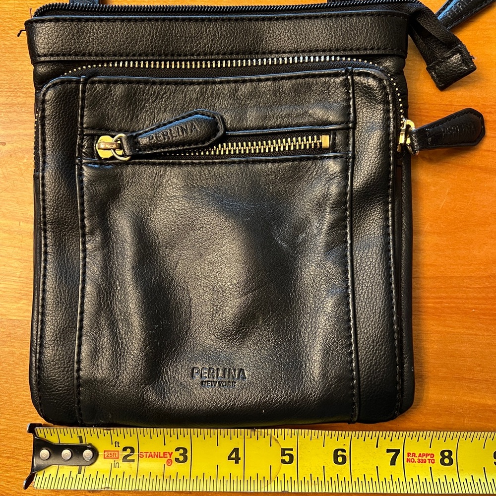 Perlina Black Leather Messenger Bag